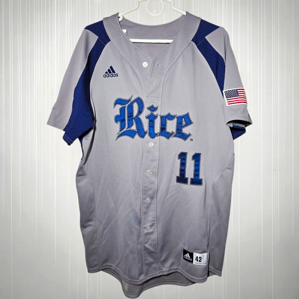 Adidas Rice University Owls Baseball Jersey #11 - Gray/Blue Size 42